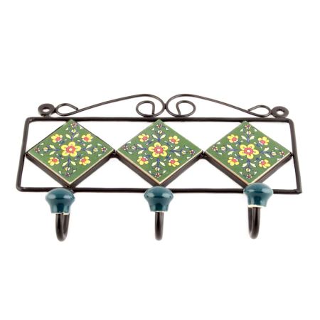  Forest Green Yellow Tiny Flower Tiles Hooks 